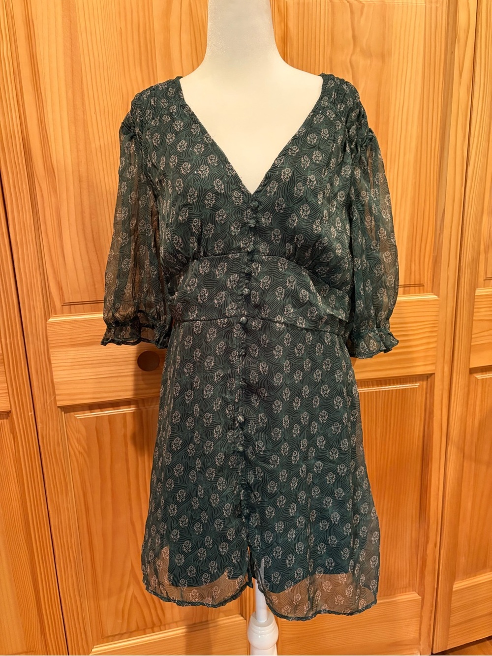 Francesca's Collections Sheer Floral Print Mini Dress Olive Green NWT XL